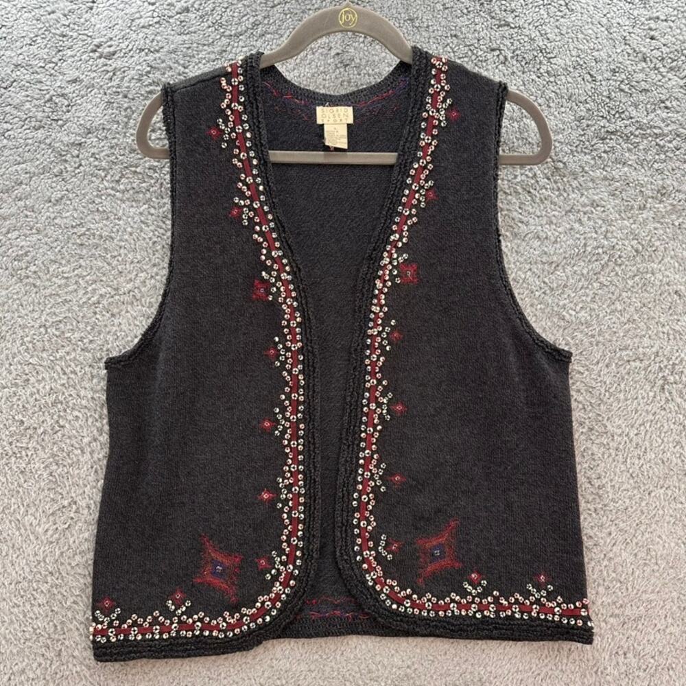 Sigrid Olsen Sport Vintage Women's Large Beaded Embroidered Knit Vest Winter EUC